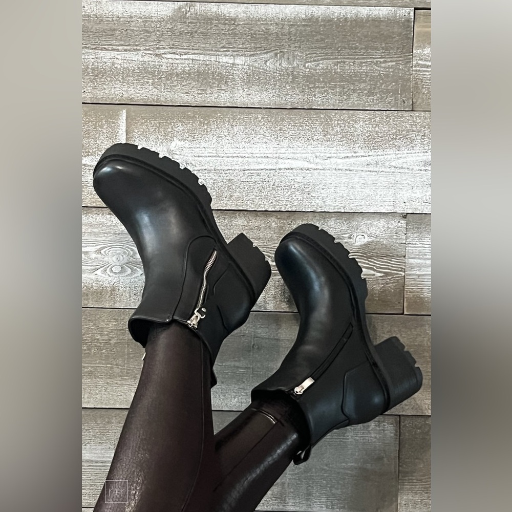 Hot! corkys footwear up to no good chunky moto style black smooth boots - Picture 2 of 11